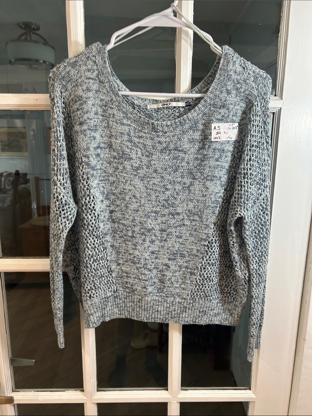 A3.    ONLY Heathered Gray Open-Knit Women's Sweater